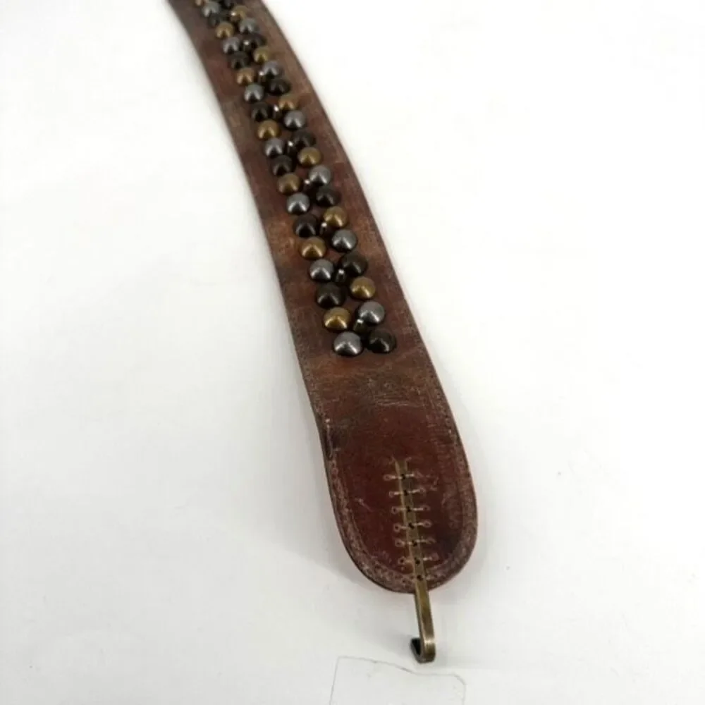 NWT Cassandra Los Angeles Women's Leather Spiked Studded Beluga Belt Brown Small